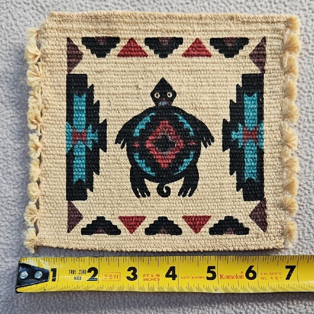 Handpainted Southwestern Handwoven Fringe Coasters Mug Rugs Set of 4